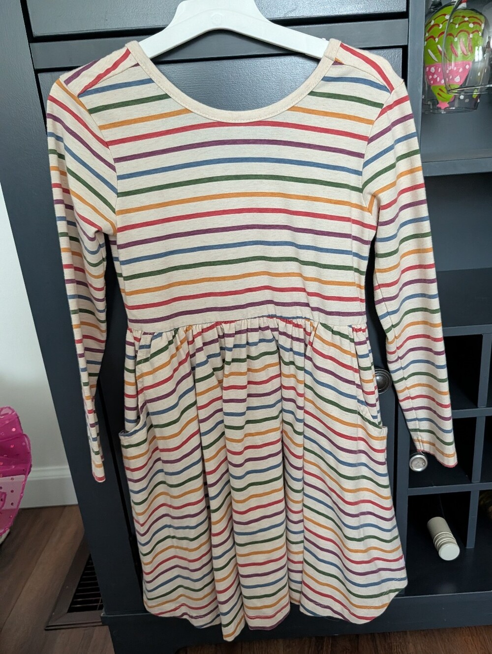 Ruffle Butts Girls' Long Sleeve Rainbow Stripe Dress